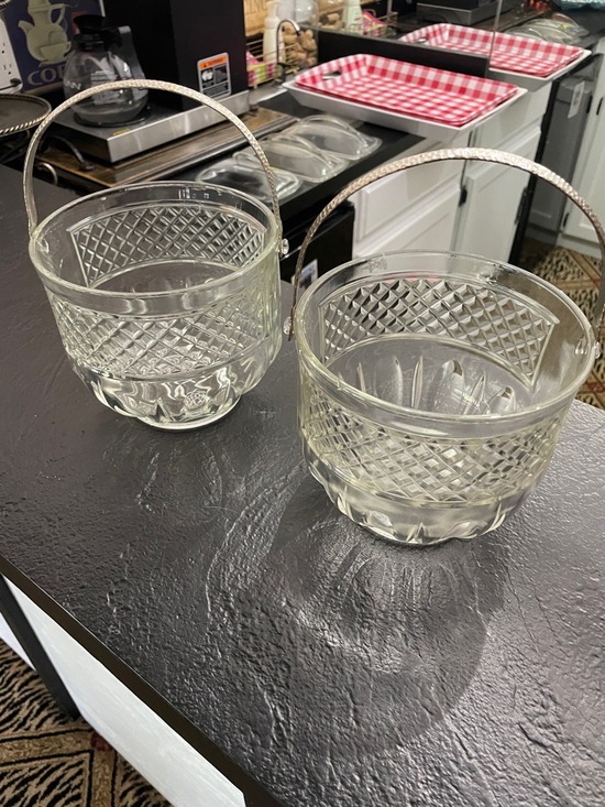 Other - Vintage Ice BucketCut Glass Crystal Basket Pair with Silver-Tone Handles -Clear